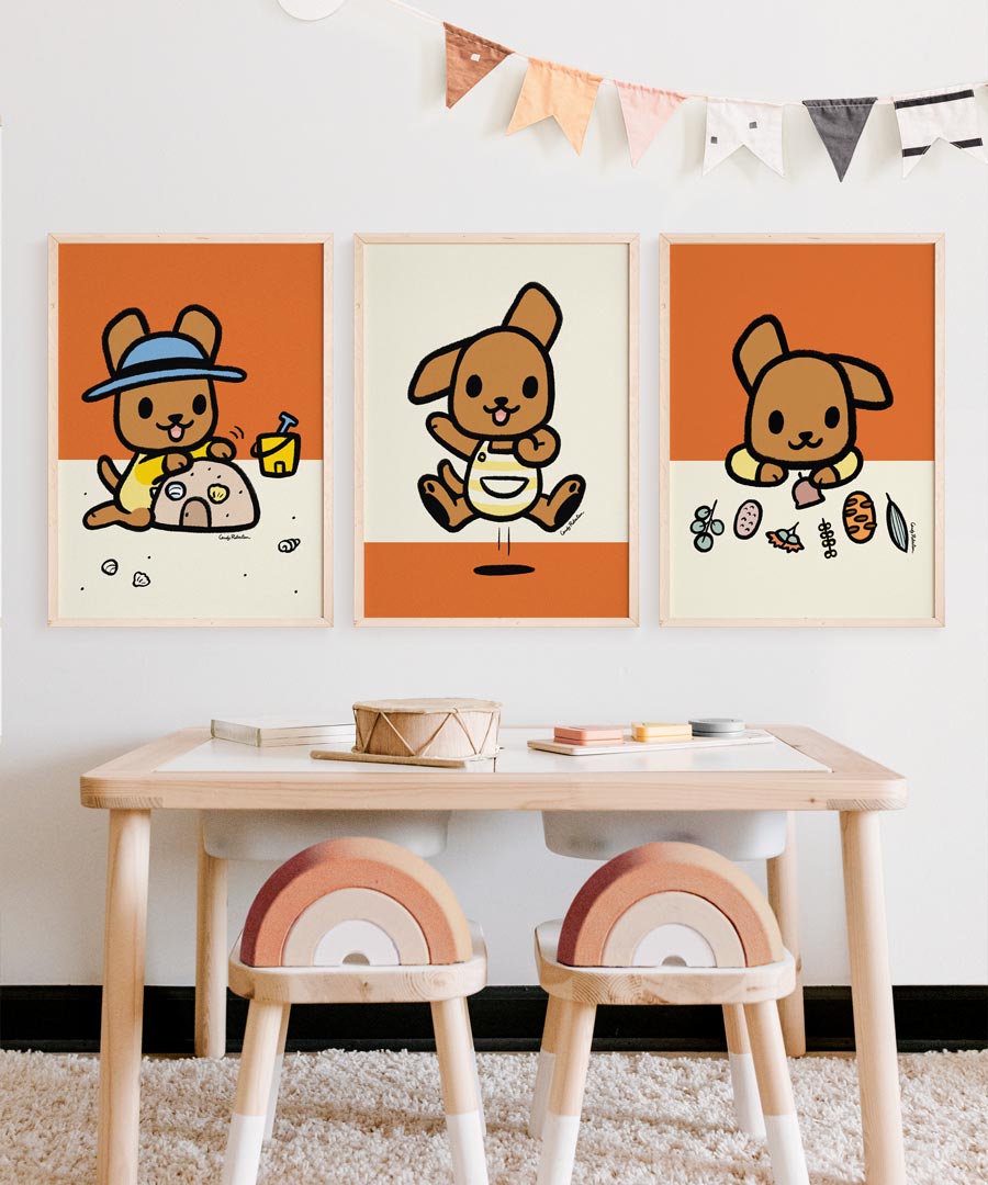 Bring a touch of modern Australia into your child's room with this kangaroo art se